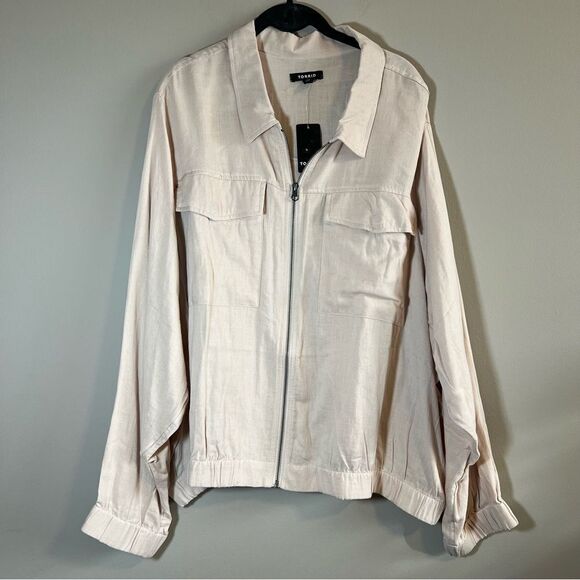 ✨ Torrid Cream Dual Fold Zip Front Cropped Jacket 4X NWT - Picture 3 of 14